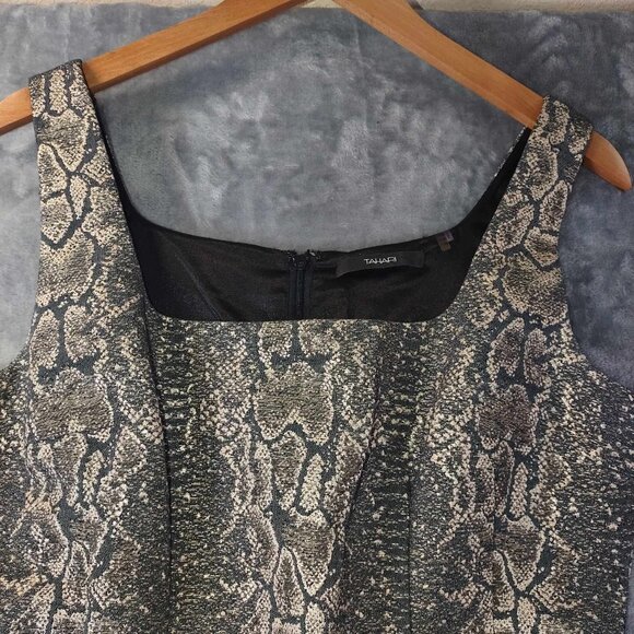 Tahari Women's 10 Black Baddie Snake Print Vintage Sheath‎ Belted Cocktail Dress - Picture 8 of 12